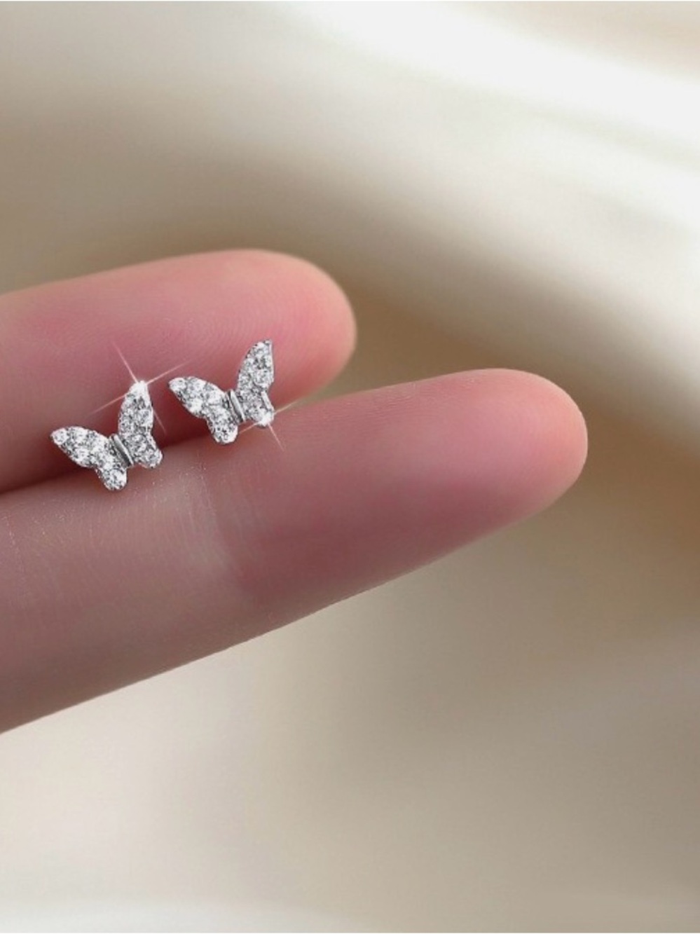 925 Sterling Silver Small Butterfly Pave CZ Cubic Zircon Stud Earrings Gift PE50